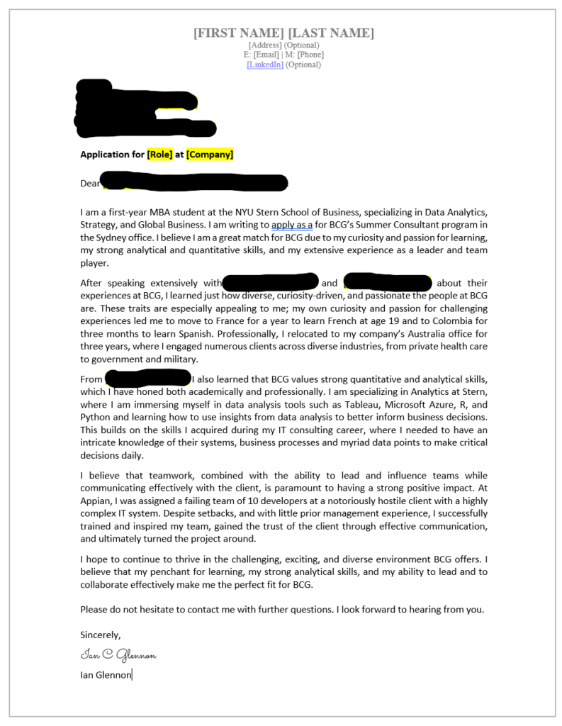 how to write a cover letter for boston consulting group